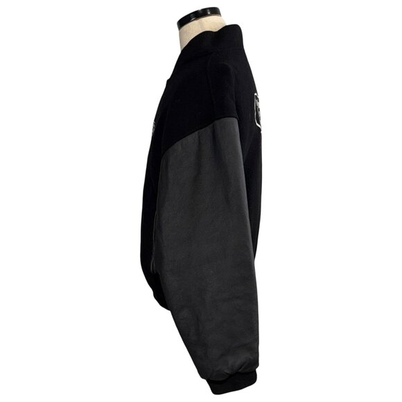 Vintage Shoei Racing 90's XL Black Wool & Leather Bomber Jacket - Picture 4 of 14